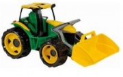 Трактор с грейдером и ковшом желто-зелёный