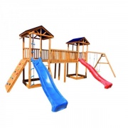 Детская площадка - Спортивный городок 6 (Крыша Тент) с качелями и широким скалодромом